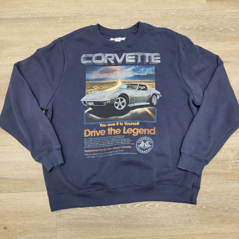 Corvette Stingray Legend Sweatshirt Size XL Crewneck Navy Blue Size XL
